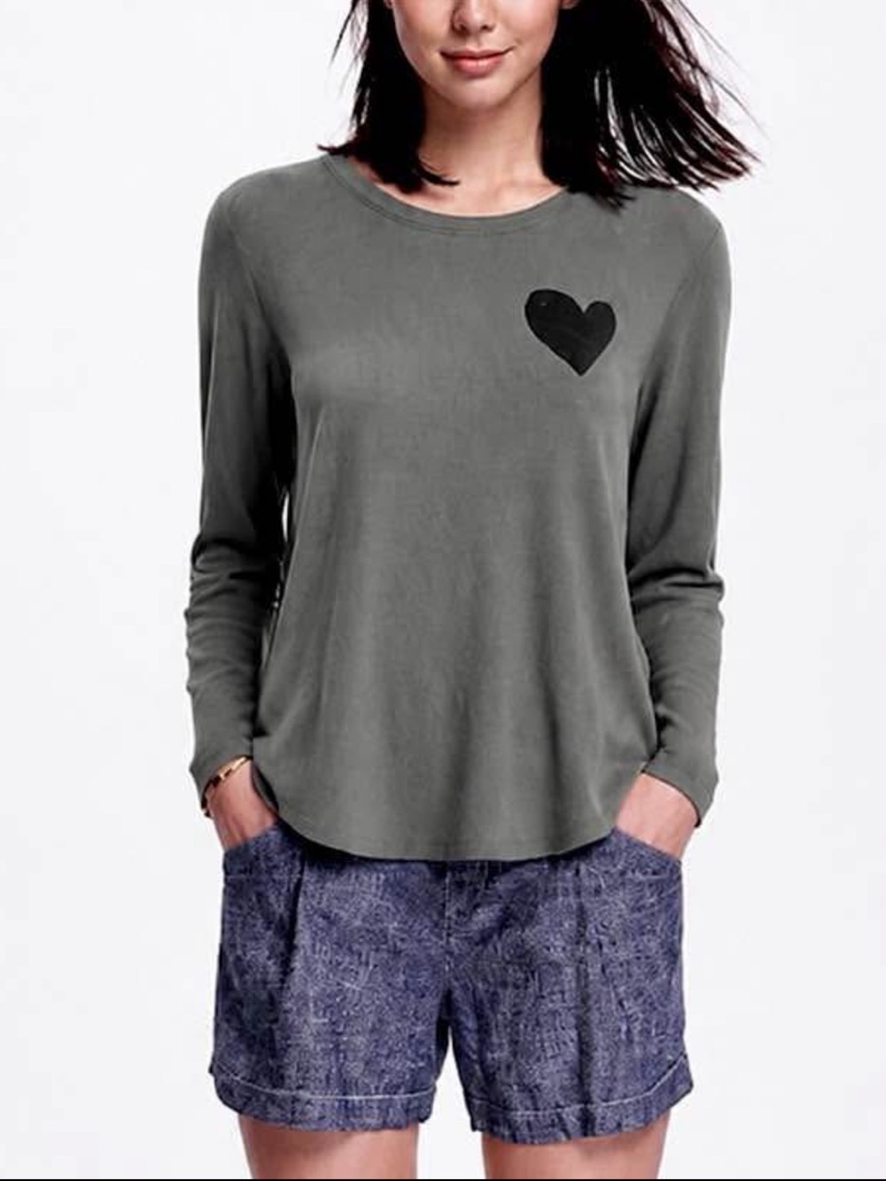 EVEREVE Women’s M Gray/Green & Black 🖤 Soft Ribbed Long Sleeve Tee Top in EUC